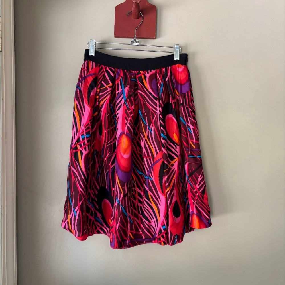 Milly Bergdorf Goodman Pink 100% Silk Peacock Animal Print Skirt  2
